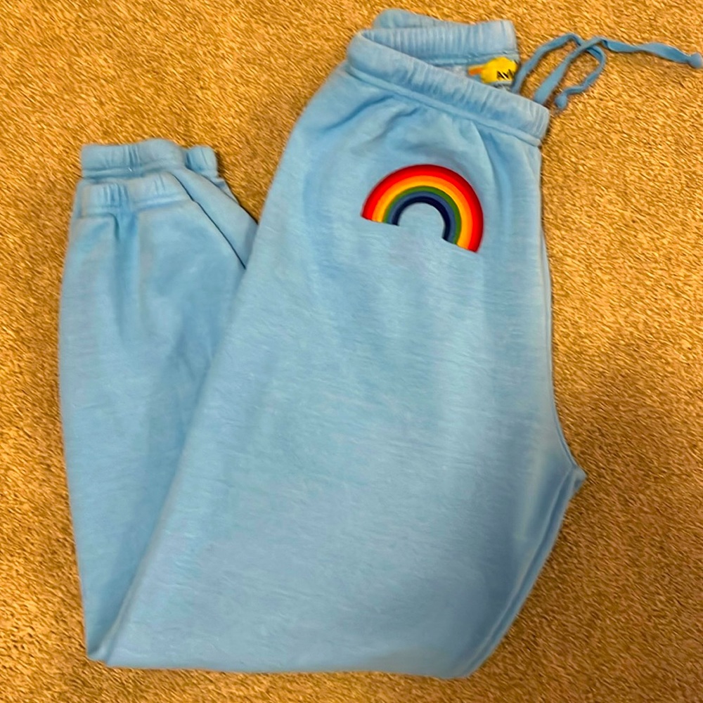Aviator Nation blue rainbow joggers